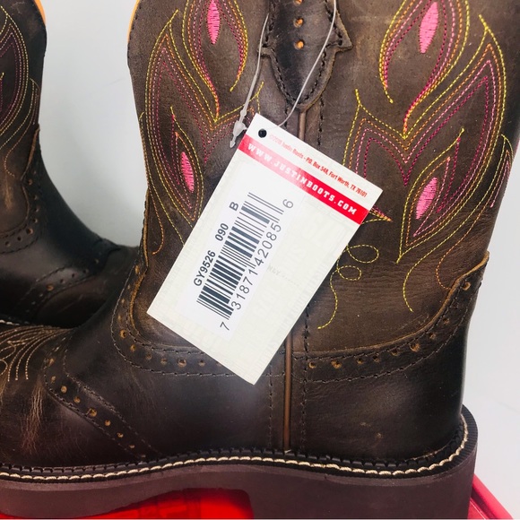 Justin Gemma Gypsy 8” Dark Brown Buffalo Round Toe Boots GY9526 Women’s 9 B New - Picture 3 of 9